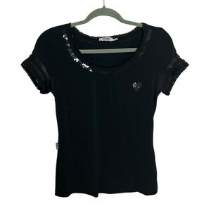 Moschino Jeans Vintage Black Sequin Y2K Heart Top